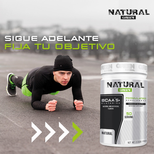 Aminoácidos Bcaas + Glutamina Green Sabores 1kg Natural
