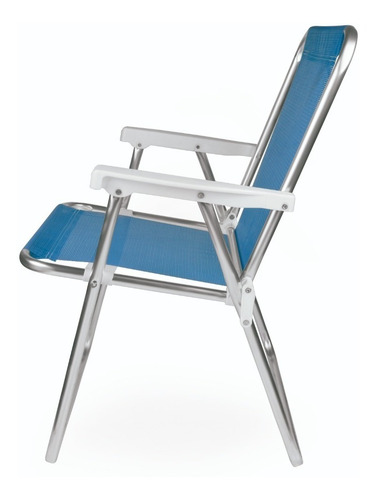 Cadeira De Praia Alta Aluminio Azul Forte 2274 Promoção Full
