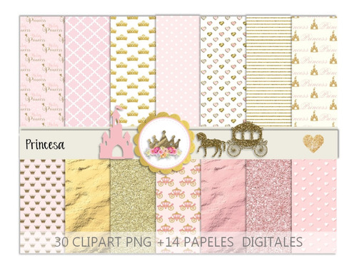 Kit Digital Pincesas Papeles Digitales + Clipart