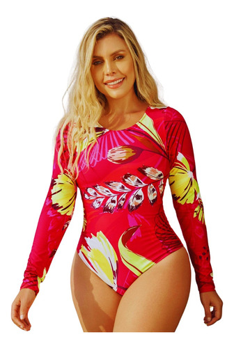 Vestido Traje De Baño Control Abdomen Mujer Manga Larga