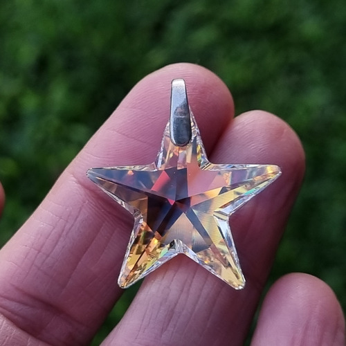 Dije Plata Cristal Swa Estrella Aurora Boreal 30mm Con Tanza