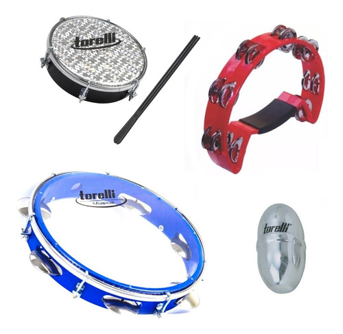 Kit Samba Pandeiro + Tamborim + Pandeirola + Ganza