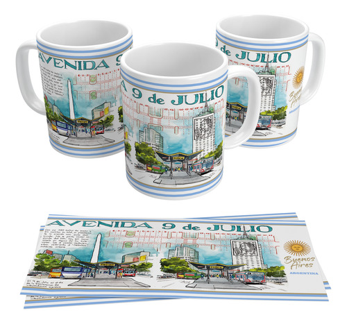 Taza Souvenir Av 9 De Julio Buenos Aires Argentina Regalo Blanco