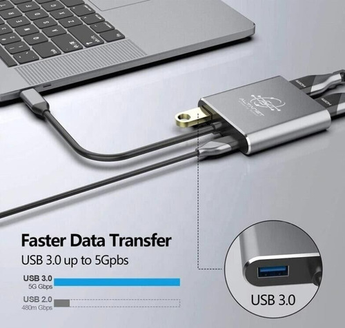 Hub Usb C Para Conectar 2 Pantallas Monitores A La Notebook