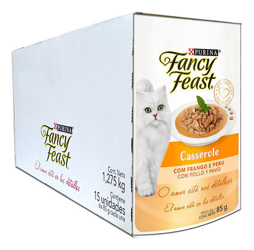 Kit 15un Sachê Fancy Feast Casserole Frango E Peru 85g