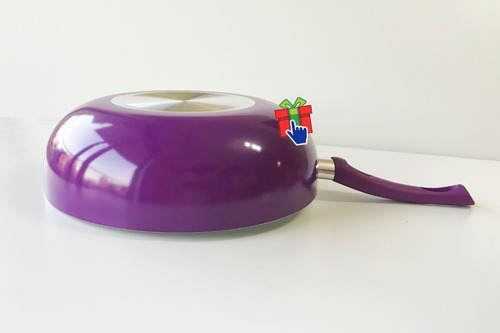 Imagen 2 de 6 de Wok Violeta Cerámica Antiadherente 5 Litros 30cm Tapa Vidrio
