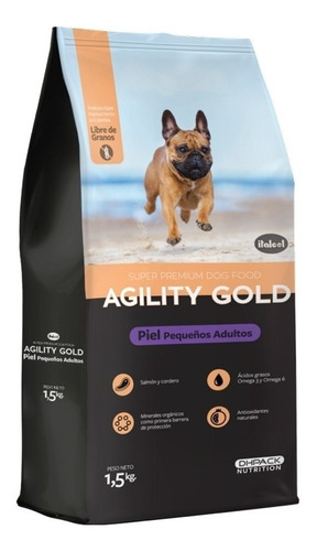 Alimento Agility Gold Piel para perro adulto de raza pequeña y mediana sabor salmón y cordero en bolsa de 1.5kg