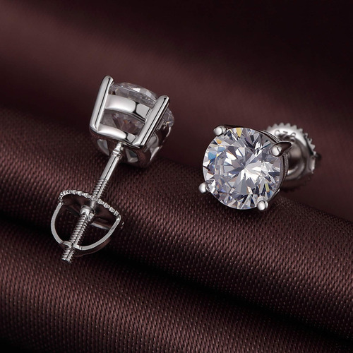 Aretes De Diamantes Aretes Con Cierre De Rosca Aretes De Pla