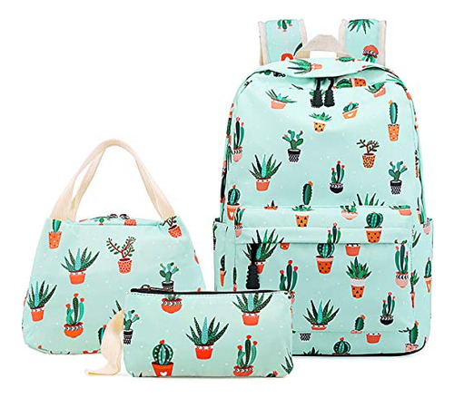 Mochila Escolar Cactus Junlion 3 En 1, Set Para Niñas