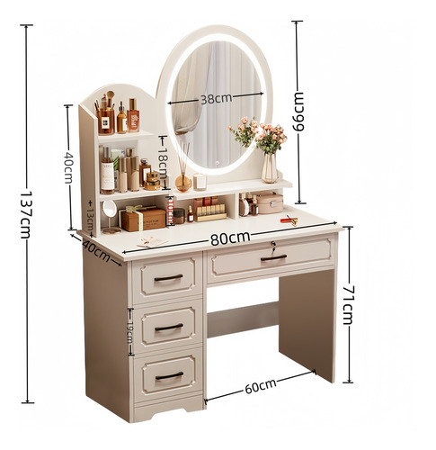 Penteadeira De Quarto Com Luminária E Espelho De Maquiagem Bege Creme Estilo europeu simples