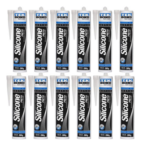 Tekbond Silicona Acética Negra 280g - Kit con 12 unidades