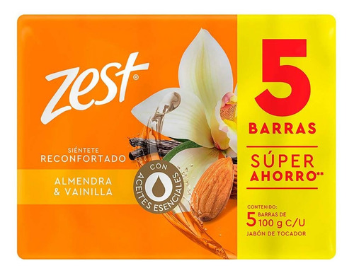 Jabón En Barra Zest Almendra Y Vainilla 5 Barras De 100g