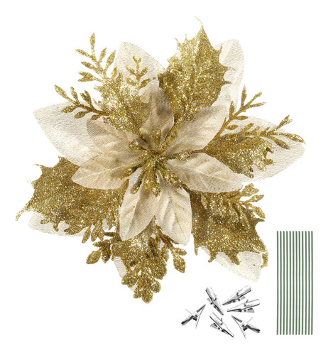 12 Unidades De Flores De Pascua Artificiales Con Purpurina N