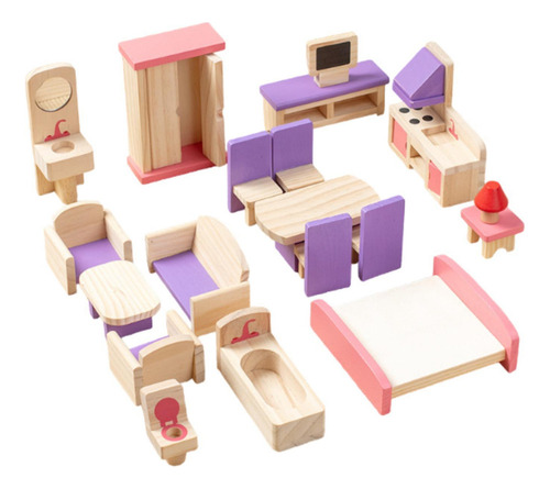 Y Juego De 19 Muebles De Casa De Muñecas De Madera, Modelo