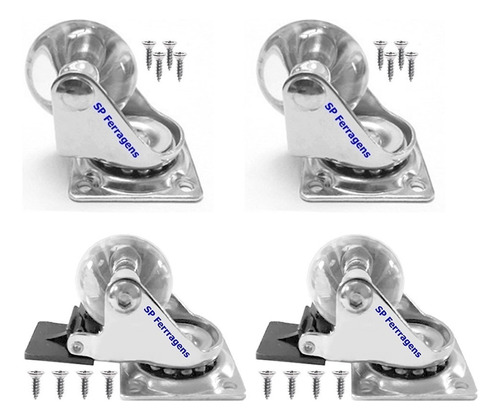 4 Rodízios Anti Risco 35 Mm 2 Com Trava E 2 Sem Trava