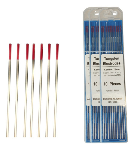 10x Electrodo De Tungsteno Tig Punta Roja 1.6x175mm Rojo