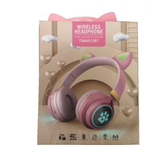 Auriculares Para Nenas Orejas Gato Luz Led Inalámbricos Rosa