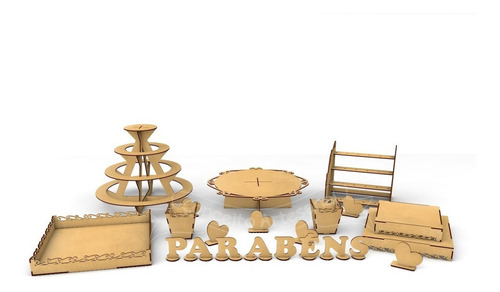 Kit Provençal Decoração Festa Mdf 26 Peças Completo Bandeja