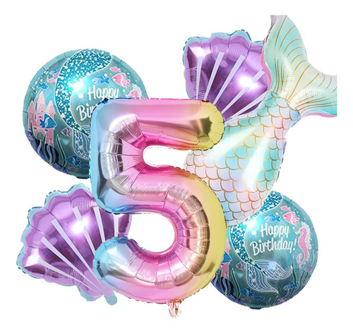 Kit Globo Sirena Para Decoracion Cumpleaño Mar Cola Niña 5