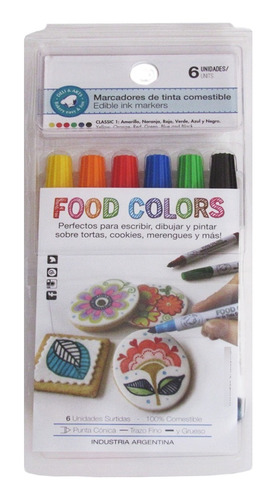 Marcadores Comestibles Decoración Colores Primarios Pack X 6