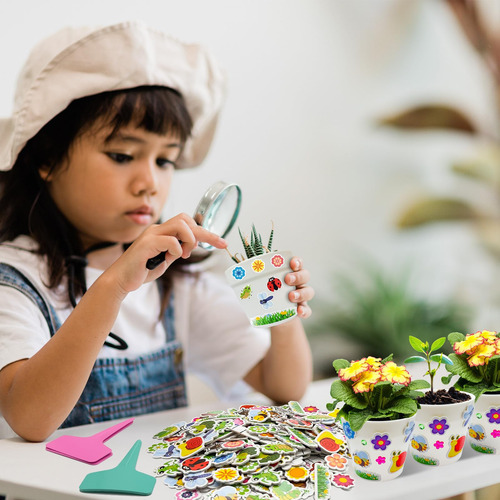 Kit De 30 Macetas Papel Jardín Con 216 Calcomanías Adhesivas