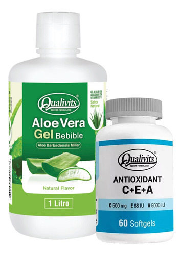 Antioxidante Vitamina C E A + Aloe Vera Bebible 1l Qualivits Sabor Natural