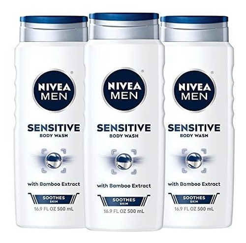 Nivea Hombres Sensibles 3-en-1 Body Wash - Fl 16.9 - Ducha, 