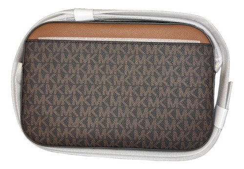 Bolsa Crossbody Michael Kors Con Cadena Y Logotipo Café Marrón Oscuro Logotipo Oro Marrón