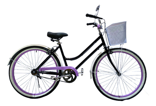 Bicicleta Urbana Vintage Dama Lila Espejo Canasta Y Nombre