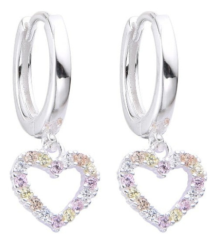 Argollas Huggies De Corazón Con Circones 14mm En Plata 925 