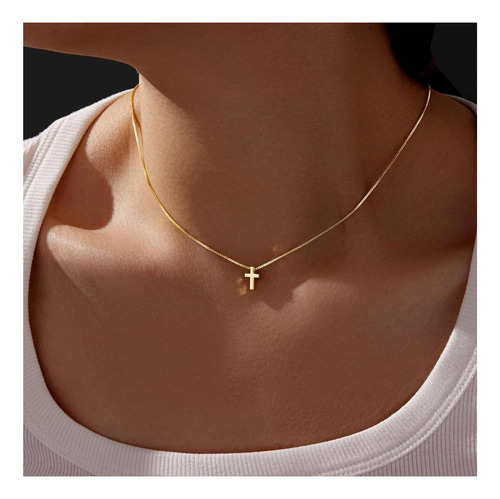 Collar Cruzado De Oro Poxtex Para Mujeres Delicadas De 14k