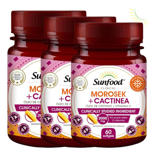 3 Laranja Moro +cactinea +oleo De Cartamo 2000mg 60cáps Sabor Sem Sabor