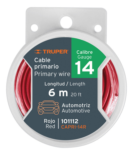 Carrete Con 6m De Cable Primario Rojo Calibre 14 Truper