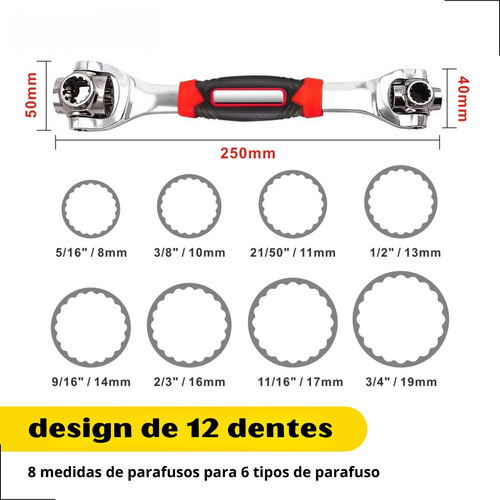Chave Tigre Universal 48 Em 1 C/ 8 Bocas Ferramenta Completa Cor Chave Multiuso Multifuncional Prateada
