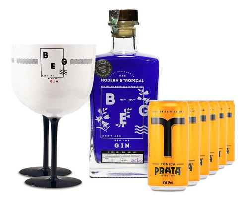 Gin Beg Modern Trop 750ml + 6 Tônicas Prata 269ml + 2 Taças