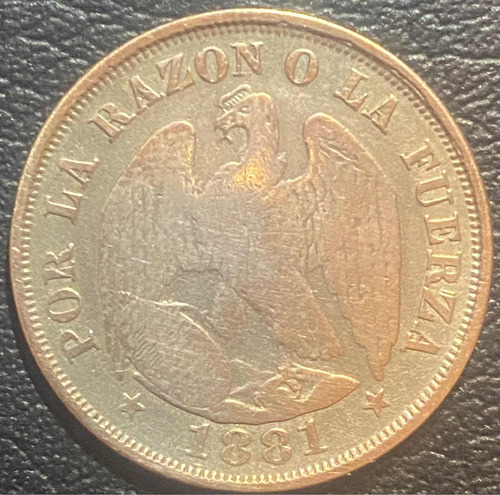 Moneda Chile, 20 Centavos Águila , Año 1881, Ley 0.5