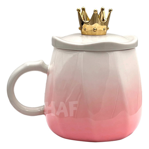 Taza Unicornio Cerámica Con Tapa Y Cuchara Corona 340ml Rosa Unicornio