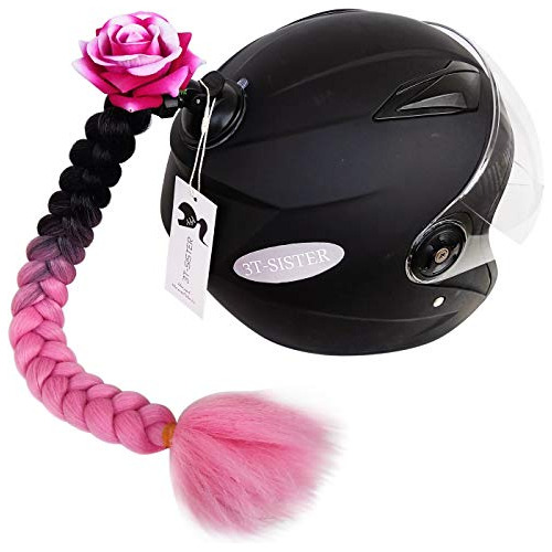 3t-sister Helmet Pigtails Pink Rose Helmet Braids Ponytail H