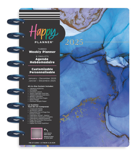 Agenda 2025 Happy Planner Discos Sticker 9 Diseños Año 25 Portada Mármol Violeta