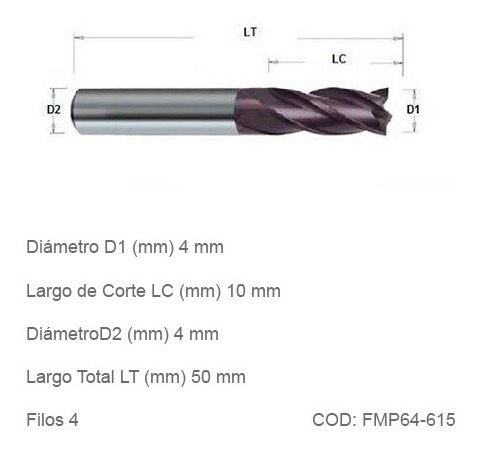 Imagen 1 de 3 de Fresa Cnc Plana Corte Metales 6mm Diámetro, 4 Filos, 15mm C