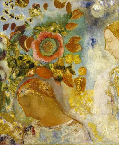 Lienzo Tela Odilon Redon Dos Chicas Entre Flores  70x86cm