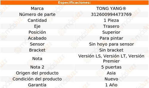 1- Defensa Trasera Sup S/bracket Trax 2017/2020 Tong Yang