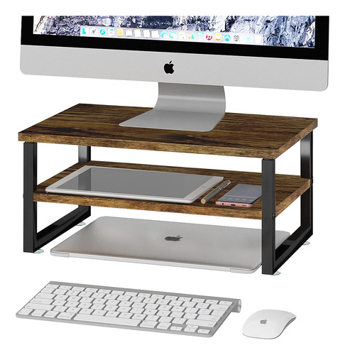 Ekisemio 2-tier Monitor Stand Riser, Wood Desk Organizer Sta