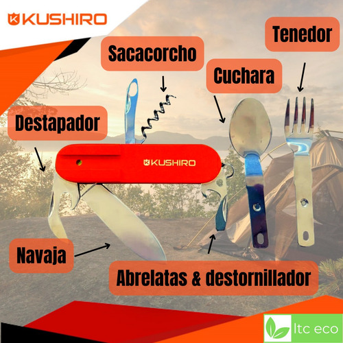 Imagen 5 de 10 de Cortaplumas Navaja Con Cubiertos Kushiro 8 Func Camping
