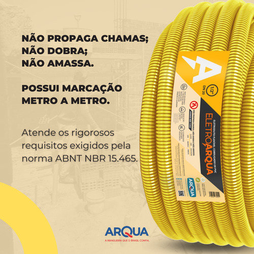 Conduíte Corrugado Flexível Pvc 20mm 1/2 50m Amarelo Arqua