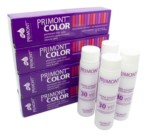 Primont Color Kit 4 Tinturas 60gr + 4 Oxidantes Pelo 6c