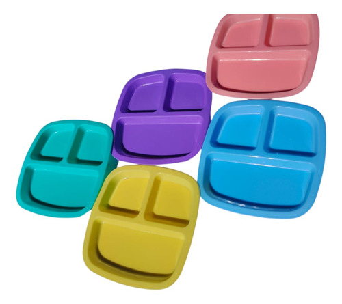 Pack 20 Platos Cuadrados 3 Divisiones Mayoreo Multicolor Cuadrado