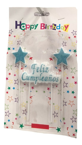 Vela De Estrellas Feliz Cumpleaños 2pzas