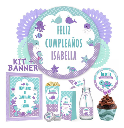 Kit Imprimible Animalitos Del Mar Cumpleaños Nena Candy Bar