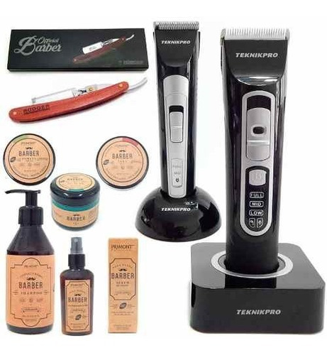 Teknikpro Cortadora + Trimmer + Navaja + Extras Kit Barba